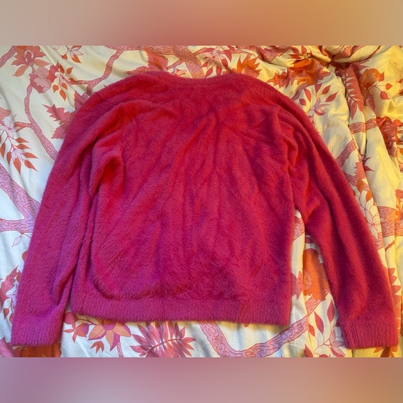 Pink fuzzy Fluffy Cardigan with bear button Teddy fresh sweater - Picture 2 of 2